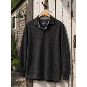 MARCELLO Cutter & Buck Polo Shirt Mens Large Black Pattern Long Sleeve Casual
